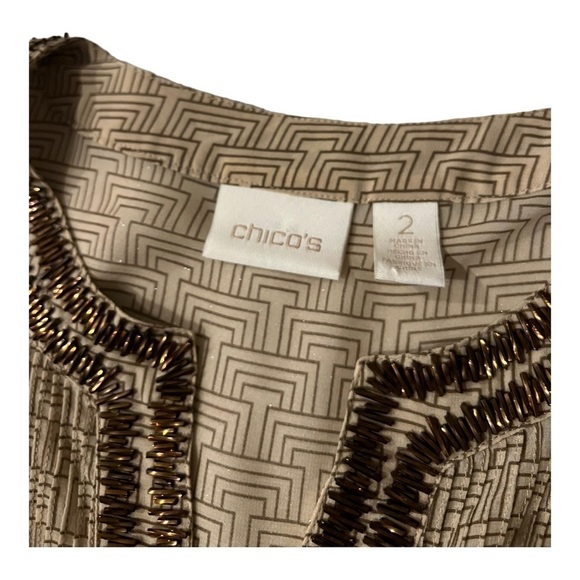 Chico’s Crafted Artisan Emery sheer beaded Top 2 (12US) - Picture 6 of 11